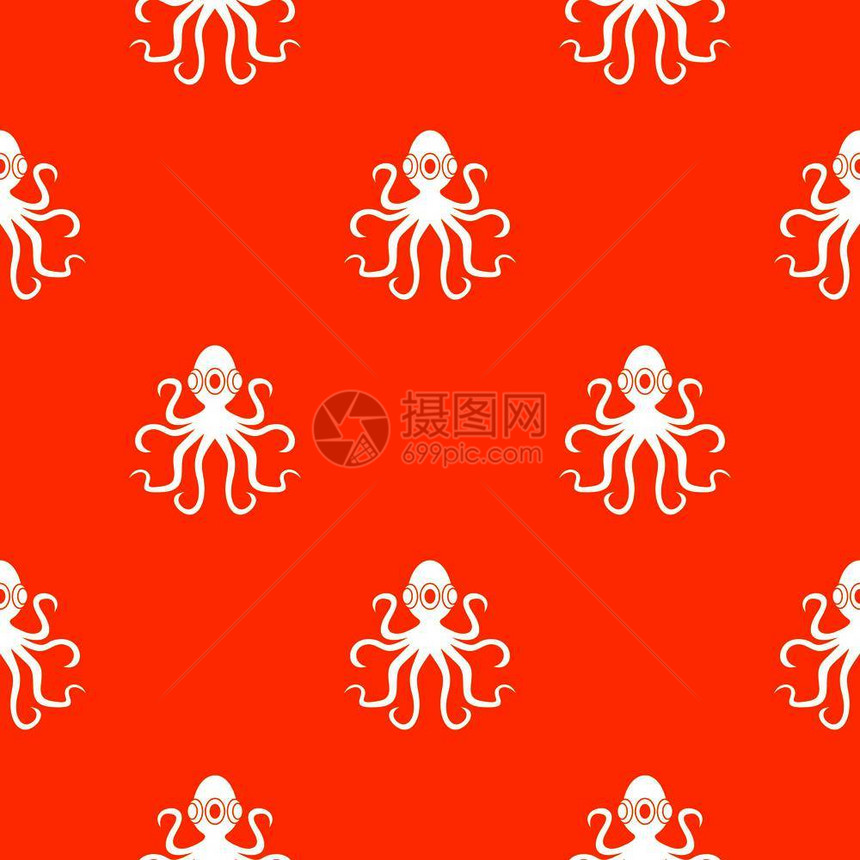 章鱼无缝红色图案矢量设计元素图片