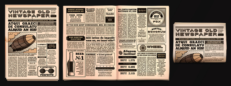 报纸海报旧式报纸模型新闻印刷页小报杂志和旧式新闻报纸或杂志孤立3d病媒模板的新闻报道小册子老式报纸模型小杂志和旧式新闻孤立3d病媒模板插画