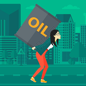 背着油罐的女人城市背景插画图片