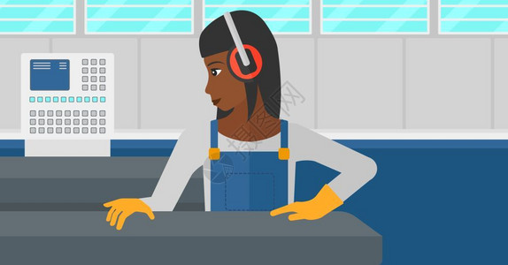 美国工厂一名在车间工作的非裔女工插画