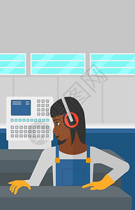 在车间工作的非裔女工矢量插画图片