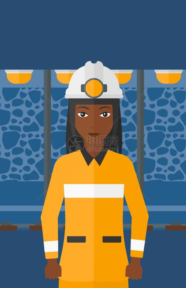 戴安全帽身处隧道的非裔女矿工矢量图图片