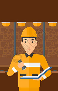 用电筒检查采矿隧道背景人物插画图片