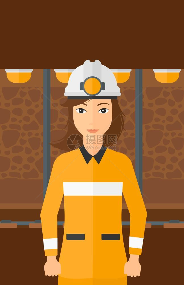 一位戴安全帽身处隧道的女矿工图片