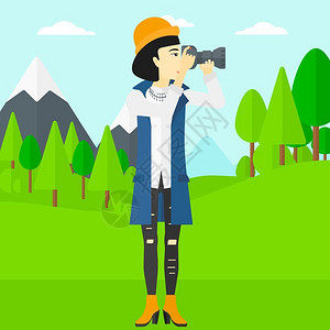信号山公园女性摄影师在公园里拍摄照片的插图设计图片