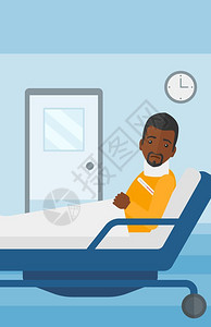 病床上颈部受伤的非洲男子矢量插画图片