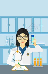 做女实验素材在实验室做笔记的女科学家矢量图插画