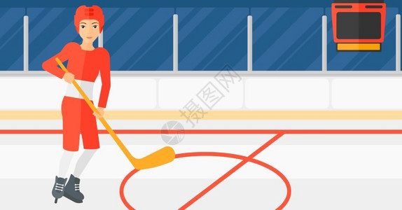 曲棍球女孩女冰球运动员卡通插图插画
