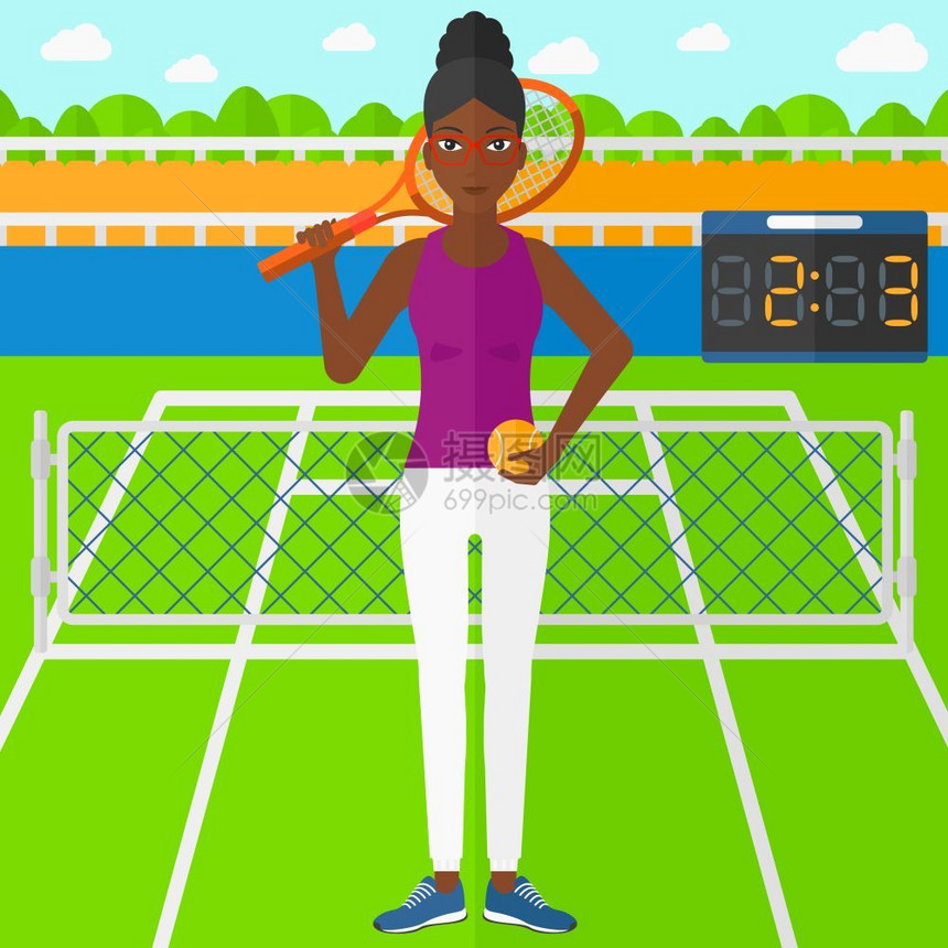 在网球场上的非裔女孩图片