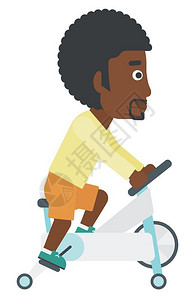 一黑人男性骑脚踏车运动矢量卡通人物图片