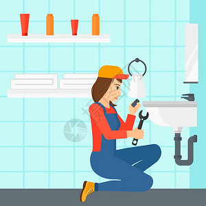 女人维修浴室插画背景图片