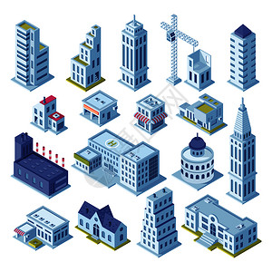 城镇建筑立体插画组合背景图片