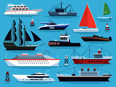 布里甘丁船舶游艇战舰大型艇和快大型船插画