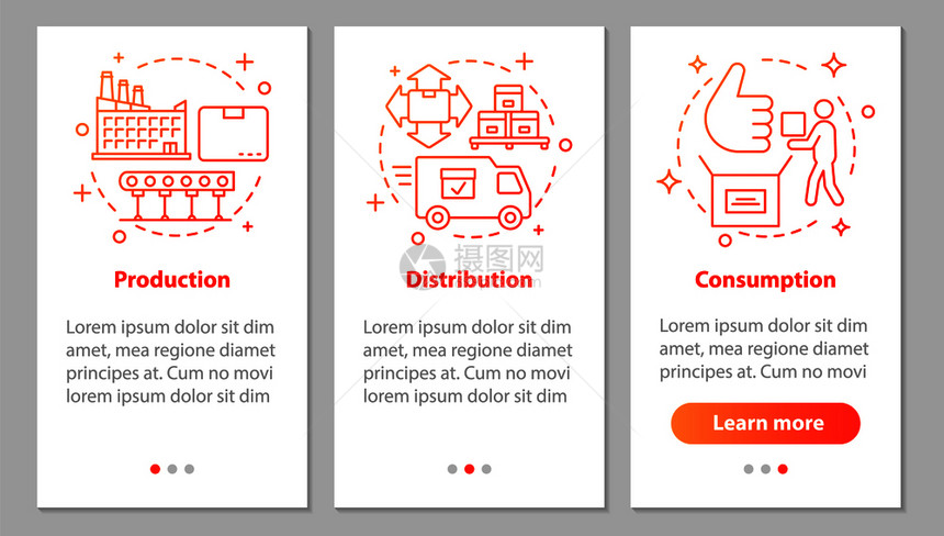 生产分销消费步骤图形说明uxig矢量模板附有插图图片