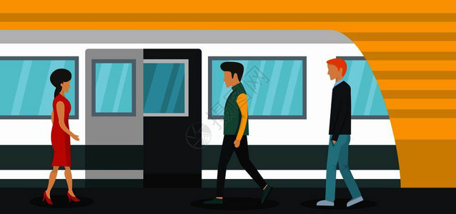 地铁站横幅水平地铁站矢量横幅的平面图示用于网络水平地铁站横幅水平面风格插画