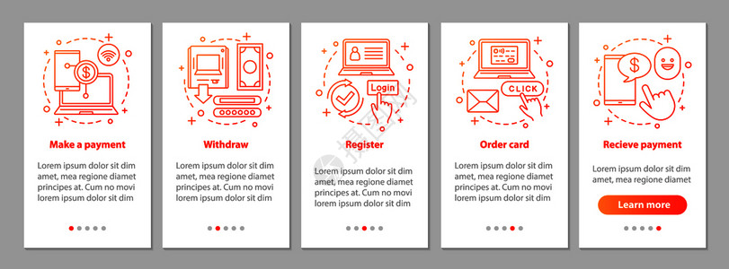 电子支付系统步骤图形指示uxig矢量模板附有插图图片