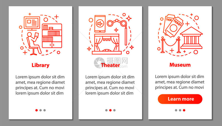 图书馆剧院博物步骤图示说明uxgi矢量模板附有插图图片