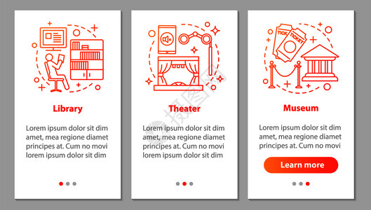 电影博物馆图书馆剧院博物步骤图示说明uxgi矢量模板附有插图插画