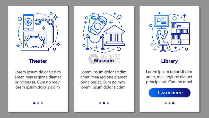 图书馆剧院博物步骤图示说明uxgi矢量模板附有插图图片