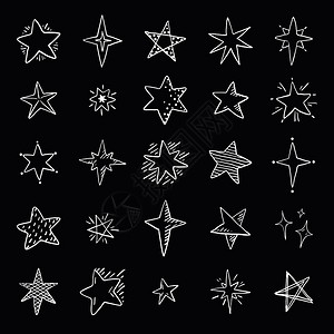 黑色背景的彩恒星可爱的笔草图空间元素简单的几何空间元素矢量图解用手为印刷纺织品绘制的恒星模式简单的几何空间元素背景图片