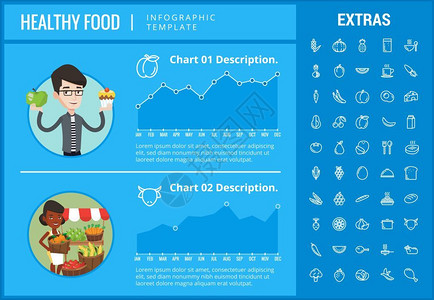 健康食品活材料模板元素和图标表包括可定制的图表配有食品板的线图标餐饭食料饮计划鱼类蔬菜肉等健康食品活材料模板元素图标背景图片