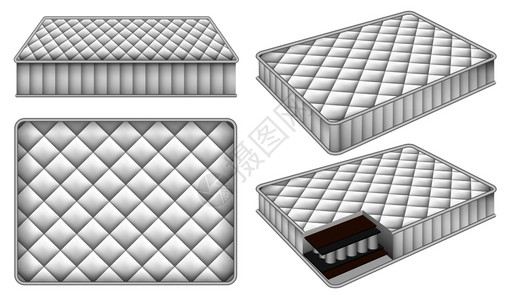 床垫设计素材现实地展示了4个床垫的模型供网路使用的4个床垫模型模型现实的风格插画