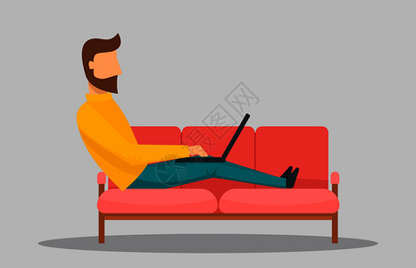 沙发上休息男女在沙发上办公的商务男士卡通矢量人物设计图片