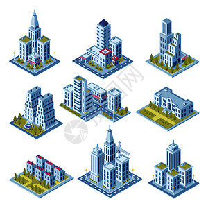 多组3d建筑模型矢量插画图片