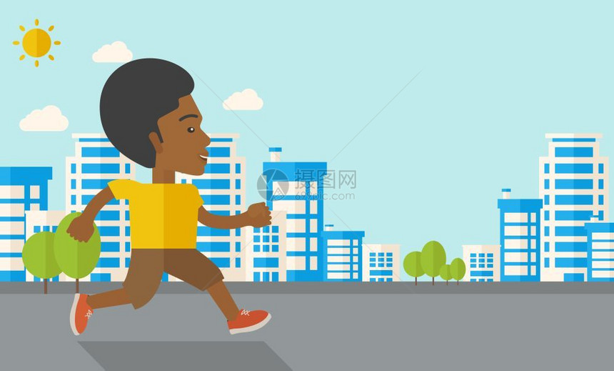 非裔美国人在街头跑步插画图片