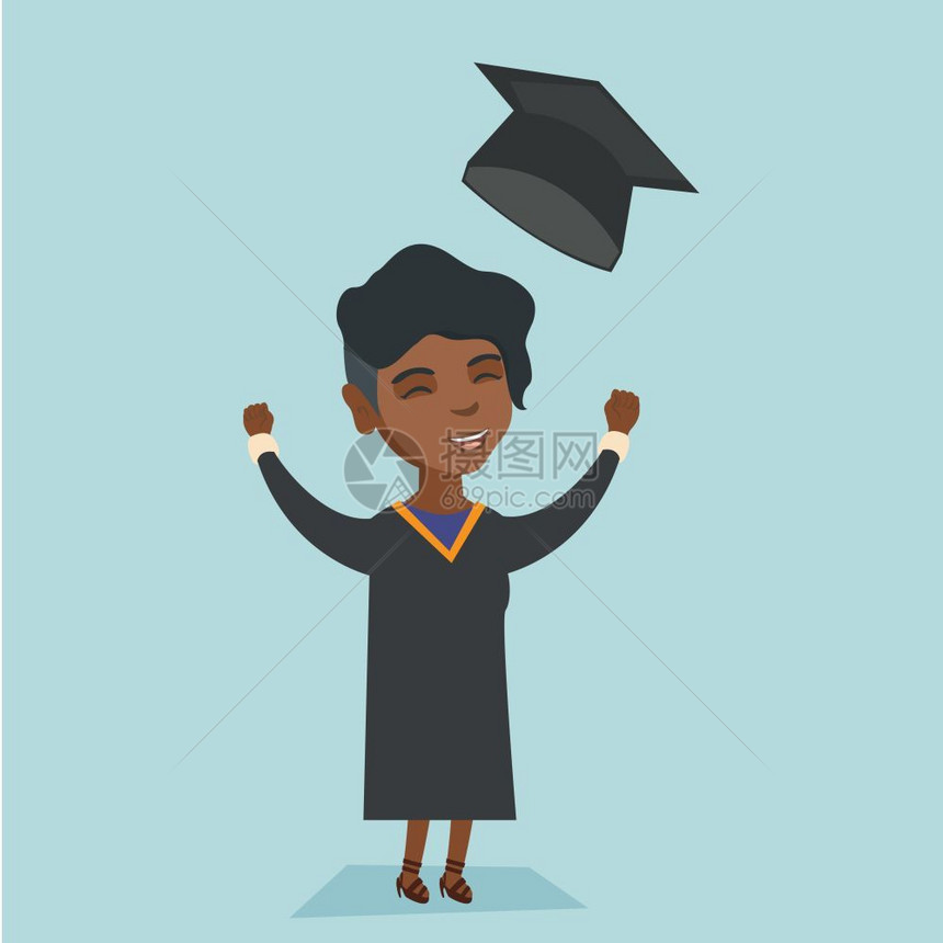 非洲裔美国人毕业后穿着斗篷扔起帽子图片