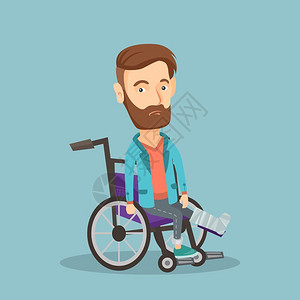 男人坐在轮椅上坐在轮椅上骨折的男子插画