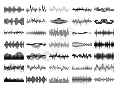 音谱线声波和音乐数字平衡器面板声波振幅形成无线电频率音乐声波击打脉冲和音可视化振动波矢量孤立图示收集声波和音乐数字平衡器面板声波振幅击插画