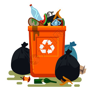 垃圾清扫垃圾桶垃圾卡通矢量设计元素插画