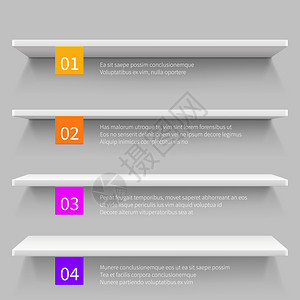 广告架子空的现代商店3d产品架子商店室内矢量信息模板插图内部书架带有编号顺序的书架插画