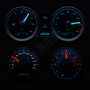 开车车速表汽车仪表和拨号表展示插画