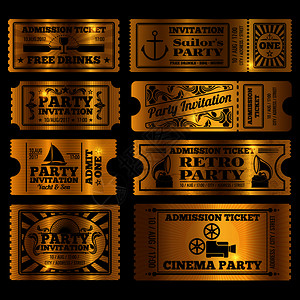 金色电影票据矢量组合元素图片