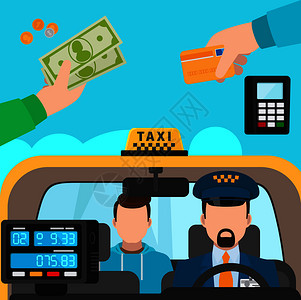 专业司机计程车司机支付方法说明插画