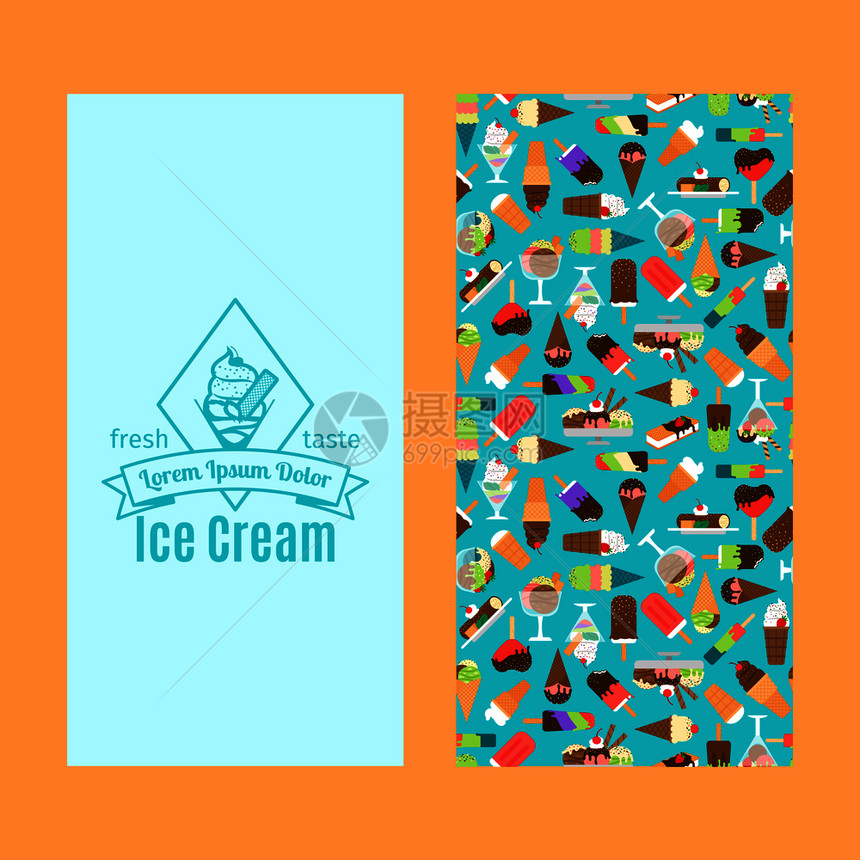 带有可爱模式的冰淇淋垂直传单设计矢量说明冰淇淋垂直传单设计图片