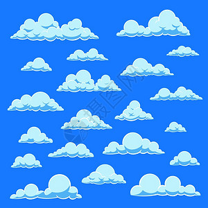 卡通白云蓝色天空和不同的云形矢量元素背景图片