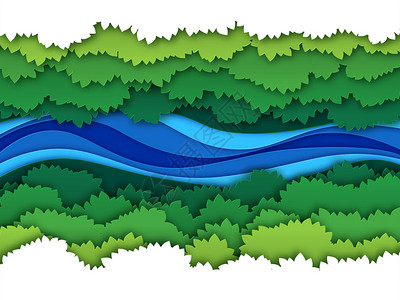 绿色树自然空气剪纸效果矢量图高清图片