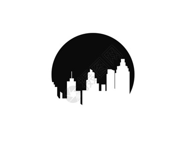 城市建筑圆形剪影矢量插画背景图片