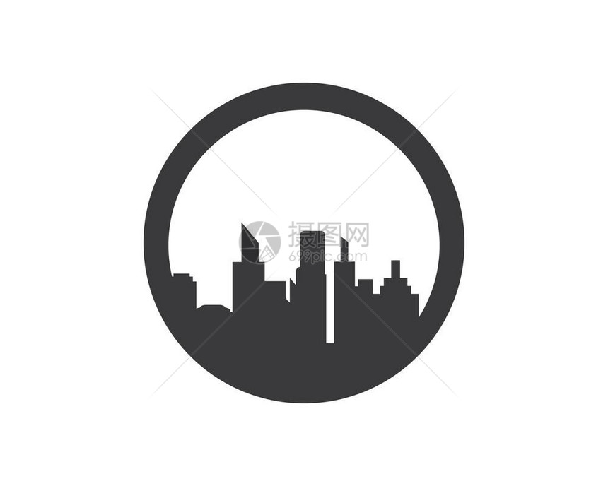 城市建筑圆形剪影矢量插画图片