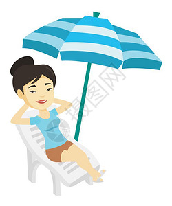 坐在沙滩椅上的女孩坐在沙滩椅上的年轻女人矢量平面插图插画