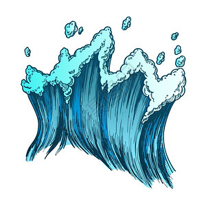 太平洋海岸线海浪海啸矢量手绘插图插画