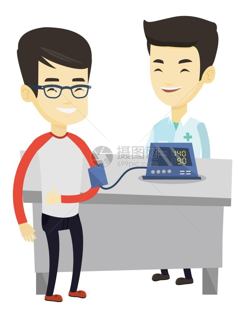 医生为男病人测量血压场景矢量插画图片
