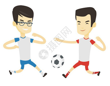 两个男人进行足球比赛卡通矢量插画图片