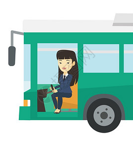 驾驶公共汽车的年轻女司机图片