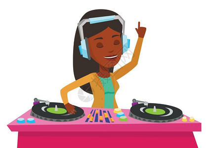 非洲女DJ打碟卡通矢量插画图片