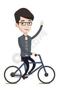 骑自行车打招呼的男性卡通矢量插画图片