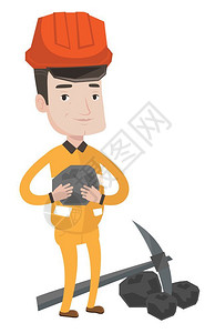 手拿煤炭的年轻矿工卡通矢量插画图片
